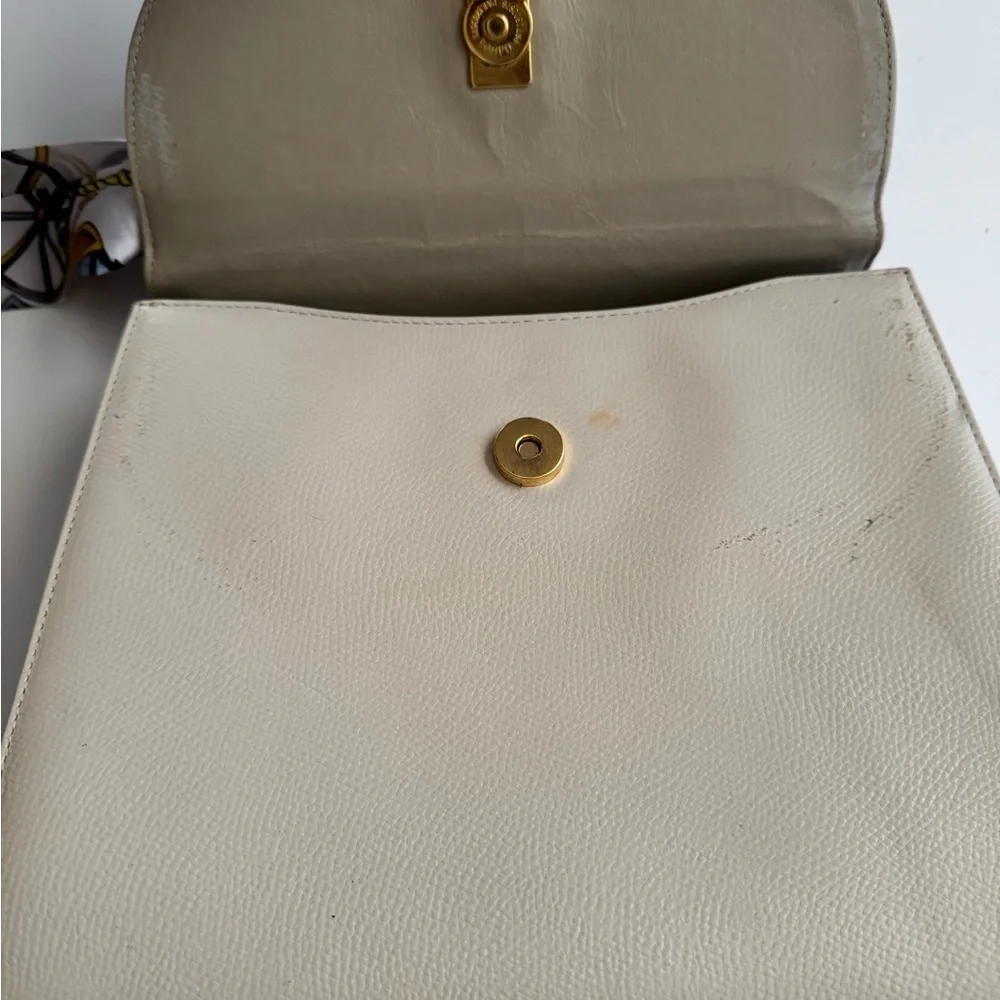 Pierre Cardin Minimalist Preppy Leather Tote Off White Cream 8x10x4 - Picture 13 of 16